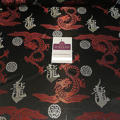 Chinese Dragon with Chinese Words brocade Silky Satin dress fabric 45" M395 Mtex - Midland Textiles & Fabric