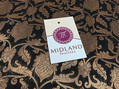 Pure Silk Indian Banarsi Floral Woven Golden Metallic Brocade 45' M260 Mtex - Midland Textiles & Fabric