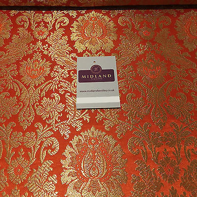 Gold Indian Floral Metallic Print Banarsi faux Silk Brocade Fabric 40' M370 Mtex - Midland Textiles & Fabric