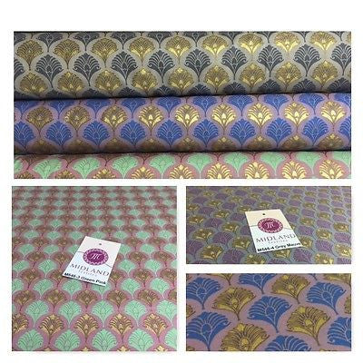 Retro Peacock Bird Feather Flower Fan Gold Lacquered Cotton Lawn Fabric 58' M546 - Midland Textiles & Fabric