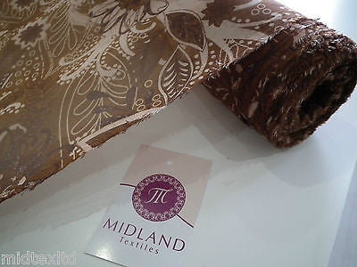 Golden Brown Earthy Flower and Leaf Print Fabric. 58' Georgette Chiffon M145-12 - Midland Textiles & Fabric