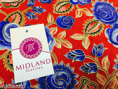 Rose Design With Gold Foil 100% Cotton Lawn Dress fabric 58' wide  M273 Mtex - Midland Textiles & Fabric
