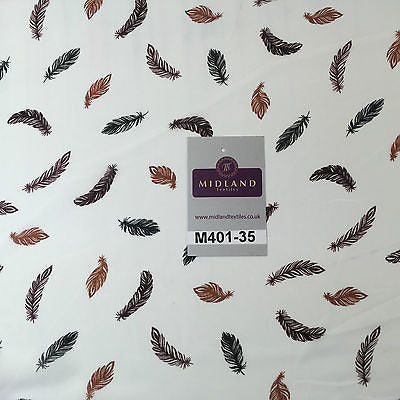 Pearl White feather printed light chiffon goergette Fabric 58' M401-35 Mtex - Midland Textiles & Fabric