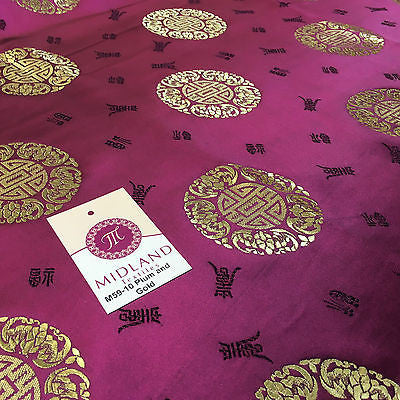 Chinese Fortune Medallion Print Silky Satin Fabric 45' Wide M59 - Midland Textiles & Fabric