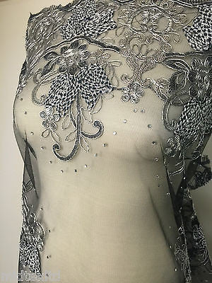 Vintage Floral embellished and stones dress net with scalloped edging M232 Mtex - Midland Textiles & Fabric