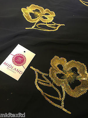 Black Georgette with floral sequins and scalloped edging dress fabric 54' Mtex - Midland Textiles & Fabric