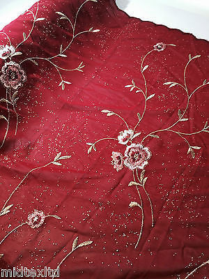 Floral Embroidery with gold thread work metallic dewdrop on georgette M320 Mtex - Midland Textiles & Fabric