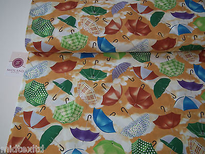 Umbrella Print 100% Cotton Poplin Fabric, 45' Wide. Craft Cotton M26 Mtex - Midland Textiles & Fabric