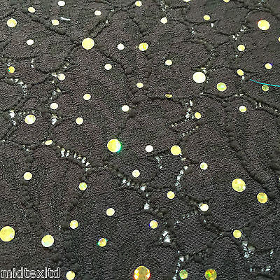 Crochet Stretch Lace Fabric with Silver sequins 58" M73 Mtex Brown or Black - Midland Textiles & Fabric