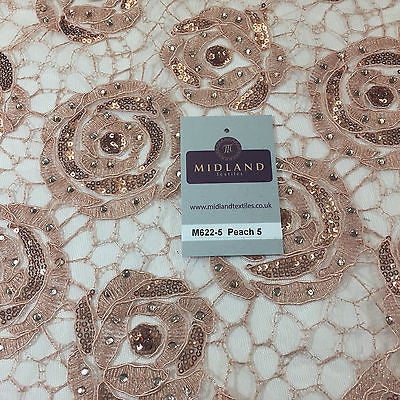 Vintage embellished Mesh net Double scalloped edging Dress Fabric 58' Wide M622 - Midland Textiles & Fabric