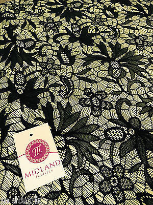 Black Floral Bonded Satin Backed lace strech  58"  M10-11 - 12 Mtex - Midland Textiles & Fabric