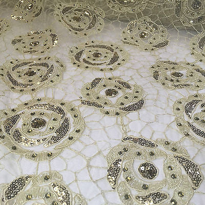 Vintage embellished Mesh net Double scalloped edging Dress Fabric 58" Wide M622 - Midland Textiles & Fabric