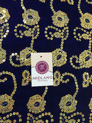 Gold Sequin Embellished Scalloped edge Micro Velvet 40' Wide  M47 Mtex - Midland Textiles & Fabric