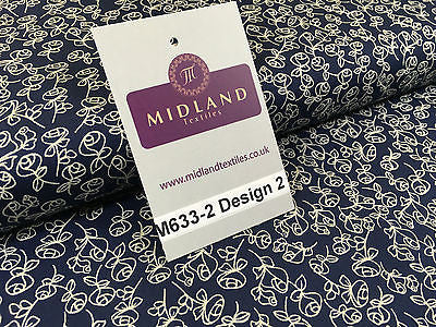 Navy And White Floral Paste Printed 100% Cotton Poplin Craft Fabric 45" M633 - Midland Textiles & Fabric