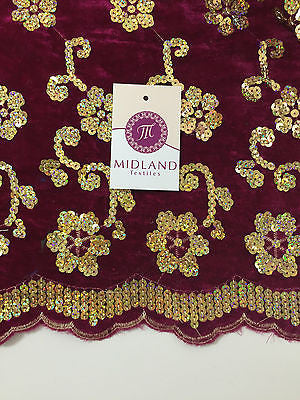 Gold Sequin Embellished Scalloped edge Micro Velvet 40' Wide  M47 Mtex - Midland Textiles & Fabric
