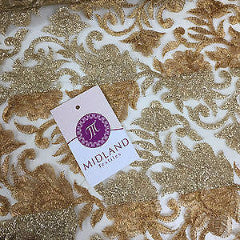 Gold Diamond Floral Ornamental Thread Embroided Net Fabric 34" Wide M234 Mtex - Midland Textiles & Fabric
