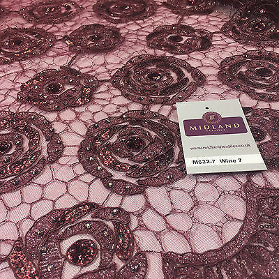 Vintage embellished Mesh net Double scalloped edging Dress Fabric 58' Wide M622 - Midland Textiles & Fabric