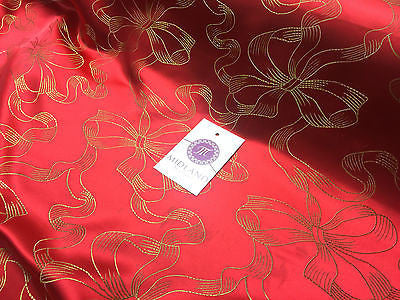Red and gold Ribbon and Bow jacquard Chinese brocade Fabric 45" Wide M381 Mtex - Midland Textiles & Fabric