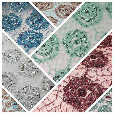 Vintage embellished Mesh net Double scalloped edging Dress Fabric 58' Wide M622 - Midland Textiles & Fabric