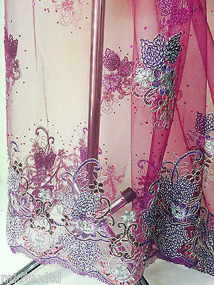 Vintage Floral embellished and stones dress net with scalloped edging M232 Mtex - Midland Textiles & Fabric