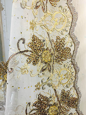 Vintage Floral embellished and stones dress net with scalloped edging M232 Mtex - Midland Textiles & Fabric