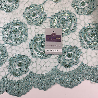 Vintage embellished Mesh net Double scalloped edging Dress Fabric 58' Wide M622 - Midland Textiles & Fabric