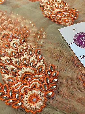 Indian Embellished Embroidered Gold Base Tulle net dress fabric 40' Wide M130 - Midland Textiles & Fabric