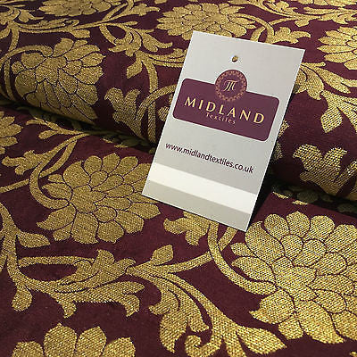 Indian Floral gold metallic banarsi faux silk Brocade fabric 44' M710 Mtex - Midland Textiles & Fabric