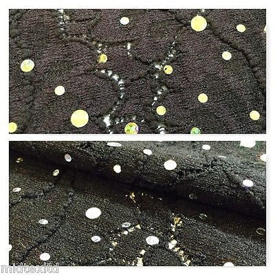 Crochet Stretch Lace Fabric with Silver sequins 58' M73 Mtex Brown or Black - Midland Textiles & Fabric
