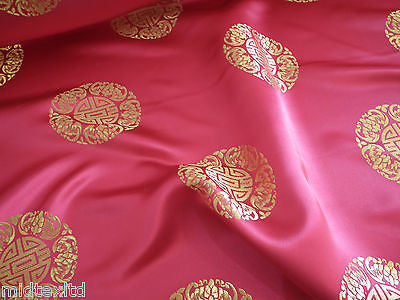 Chinese Fortune Medallion Print Silky Satin Fabric 45' Wide M59 - Midland Textiles & Fabric