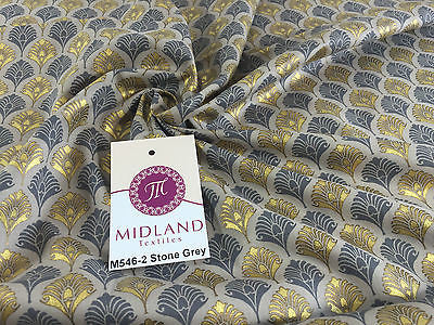 Retro Peacock Bird Feather Flower Fan Gold Lacquered Cotton Lawn Fabric 58' M546 - Midland Textiles & Fabric