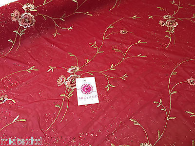 Floral Embroidery with gold thread work metallic dewdrop on georgette M320 Mtex - Midland Textiles & Fabric