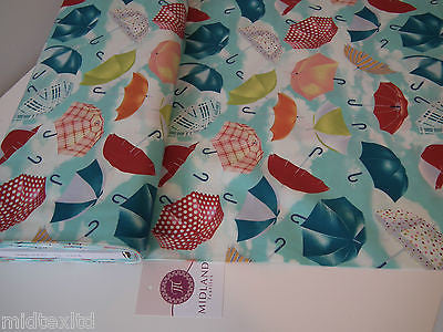 Umbrella Print 100% Cotton Poplin Fabric, 45' Wide. Craft Cotton M26 Mtex - Midland Textiles & Fabric