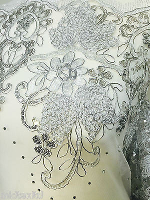 Vintage Floral embellished and stones dress net with scalloped edging M232 Mtex - Midland Textiles & Fabric