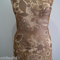 Golden Brown Earthy Flower and Leaf Print Fabric. 58" Georgette Chiffon M145-12 - Midland Textiles & Fabric