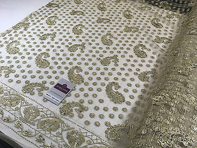 Metallic Embroided and Stone work lace mesh Dress Net Fabric 46' Wide M625 - Midland Textiles & Fabric