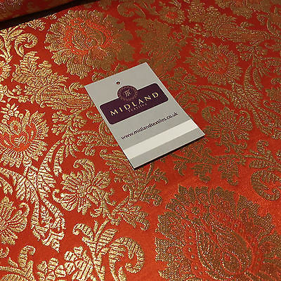 Gold Indian Floral Metallic Print Banarsi faux Silk Brocade Fabric 40' M370 Mtex - Midland Textiles & Fabric