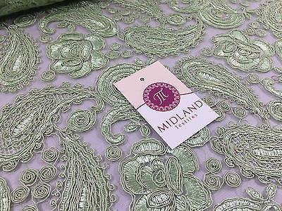 Light Green Corded Floral Paisley Double Scalloped Edging 50" Wide M236 Mtex - Midland Textiles & Fabric