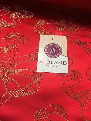 Red and gold Ribbon and Bow jacquard Chinese brocade Fabric 45" Wide M381 Mtex - Midland Textiles & Fabric