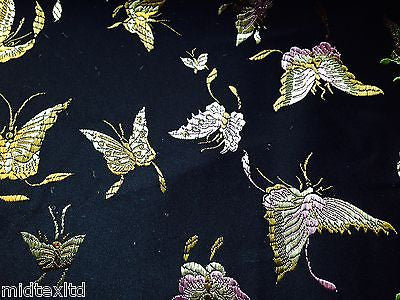CHINESE ORIENTAL BUTTERFLY BROCADE SILKY SATIN DRESS FABRIC 44' wide Mtex M57 - Midland Textiles & Fabric
