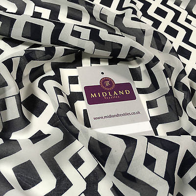 Cream and Navy Diamond Striped Georgette Chiffon Printed Fabric 58" M401-37 Mtex - Midland Textiles & Fabric