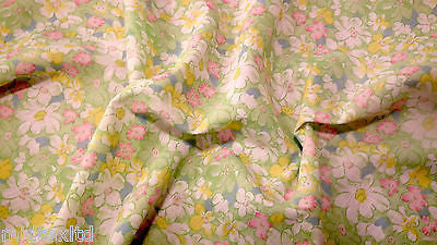 FLORAL POLYCOTTON PRINT FABRIC SMALL FLOWERS GREEN PINK BABY PINK PEACH M33 Mtex - Midland Textiles & Fabric