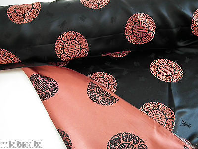 Chinese Fortune Medallion Print Silky Satin Fabric 45' Wide M59 - Midland Textiles & Fabric