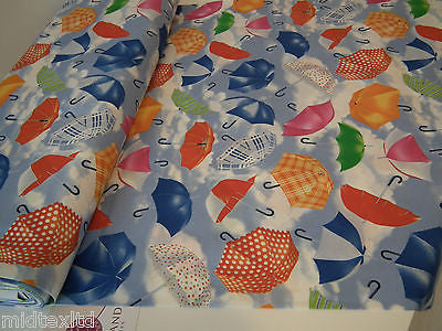 Umbrella Print 100% Cotton Poplin Fabric, 45' Wide. Craft Cotton M26 Mtex - Midland Textiles & Fabric