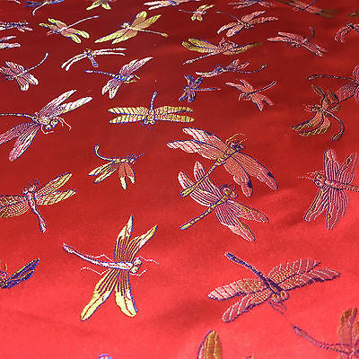 CHINESE ORIENTAL GOLD DRAGONFLY BROCADE SILKY SATIN DRESS FABRIC 44" M163 - Midland Textiles & Fabric