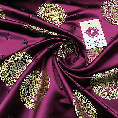 Chinese Fortune Medallion Print Silky Satin Fabric 45' Wide M59 - Midland Textiles & Fabric
