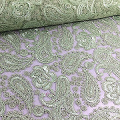 Light Green Corded Floral Paisley Double Scalloped Edging 50" Wide M236 Mtex - Midland Textiles & Fabric