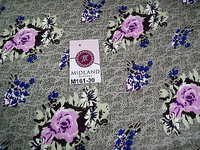 Soft olive floral pink rose printed chiffon fabric 44' wide M161-30 Mtex - Midland Textiles & Fabric