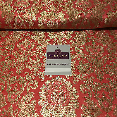 Gold Indian Floral Metallic Print Banarsi faux Silk Brocade Fabric 40" M370 Mtex - Midland Textiles & Fabric
