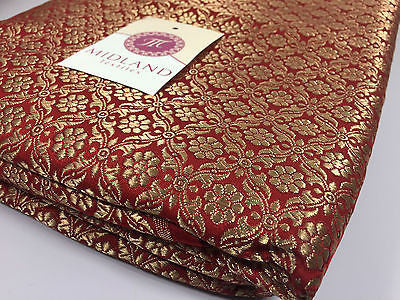 Pure Silk Indian Banarsi Floral Woven Golden Metallic Brocade 45' M260 Mtex - Midland Textiles & Fabric